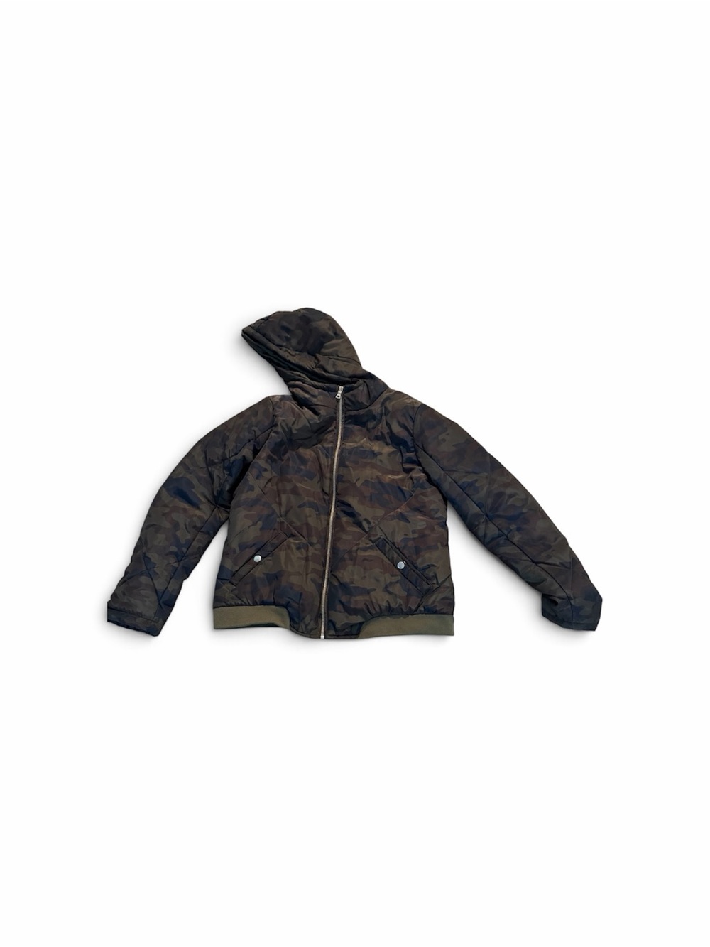 Womens Camo Hooded Puffer Jacket - Olive Camo